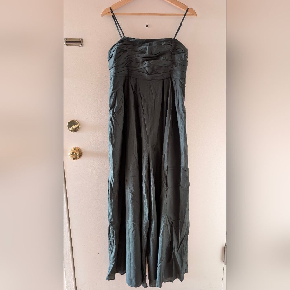 NWT Anthropologie Hutch- Forest Green Spaghetti Strap Wide-Leg Jumpsuit - Picture 4 of 5